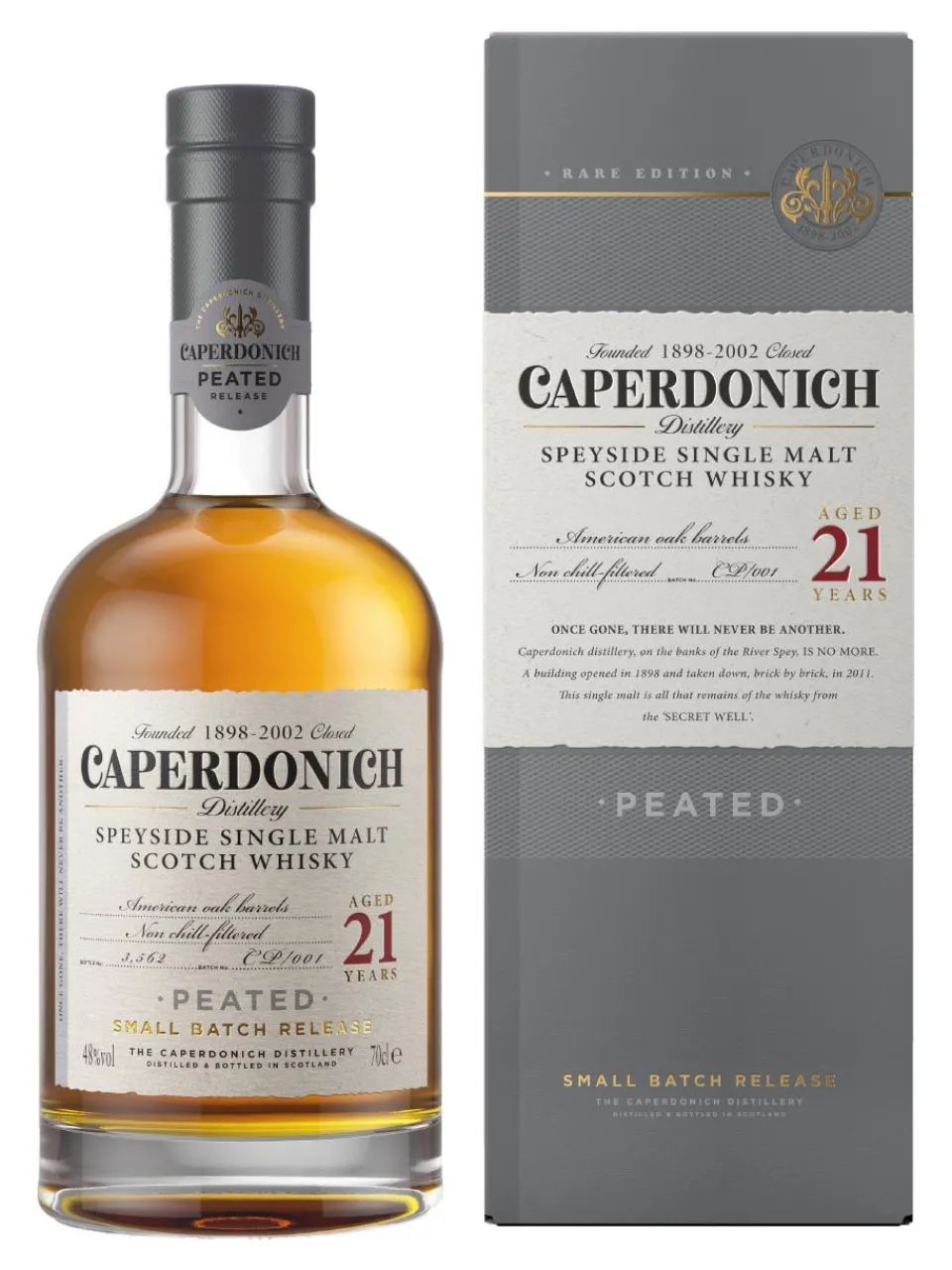 Hot caperdonich 21y Peated Speyside Single Malt Scotch Whisky 48% 0.7L gift pack