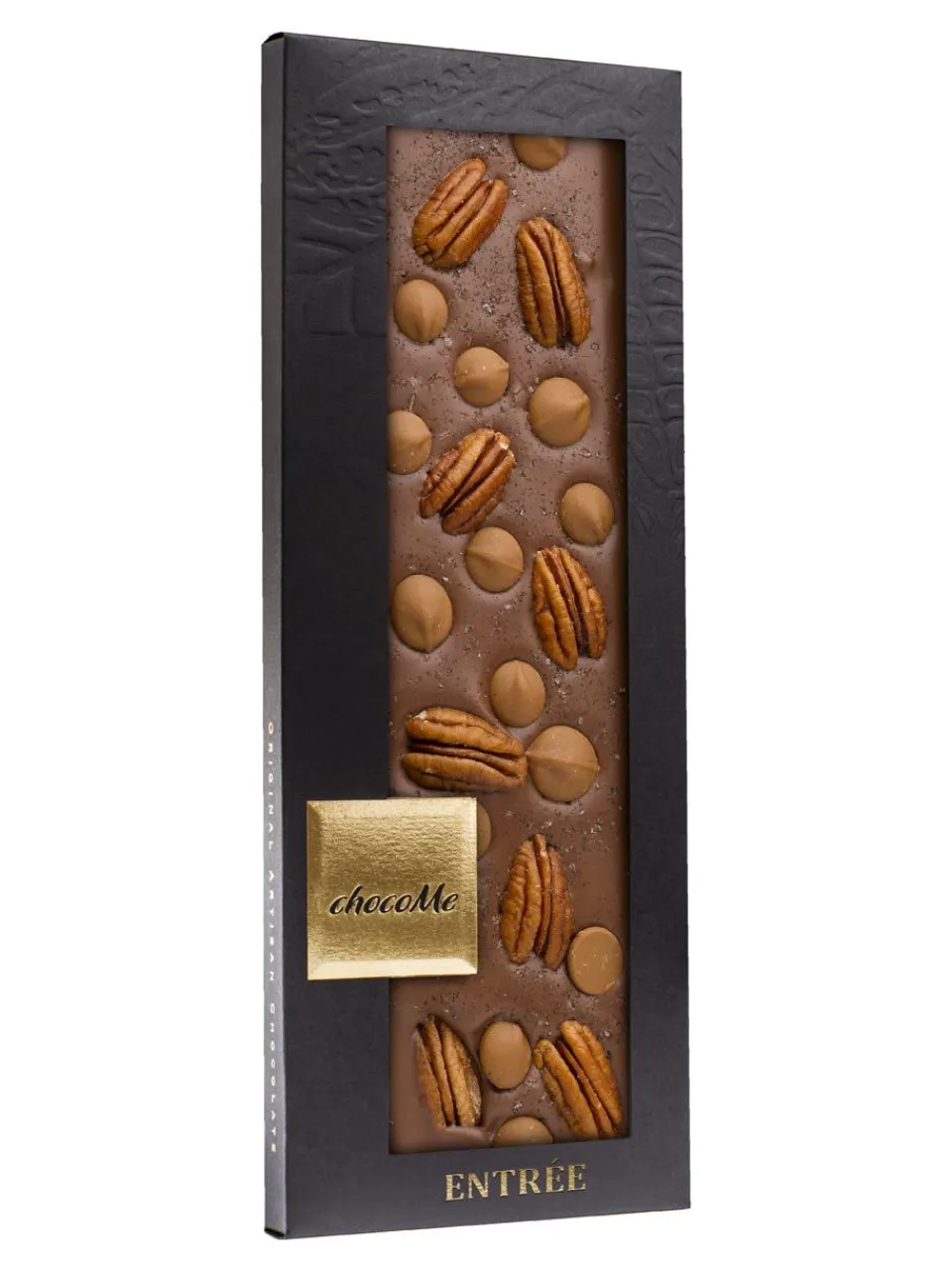 Outlet chocome Entrée - 41% milk chocolate, Sea salt with Tahitian vanilla, Pecans, Caramel flavoured chocolate pastille
