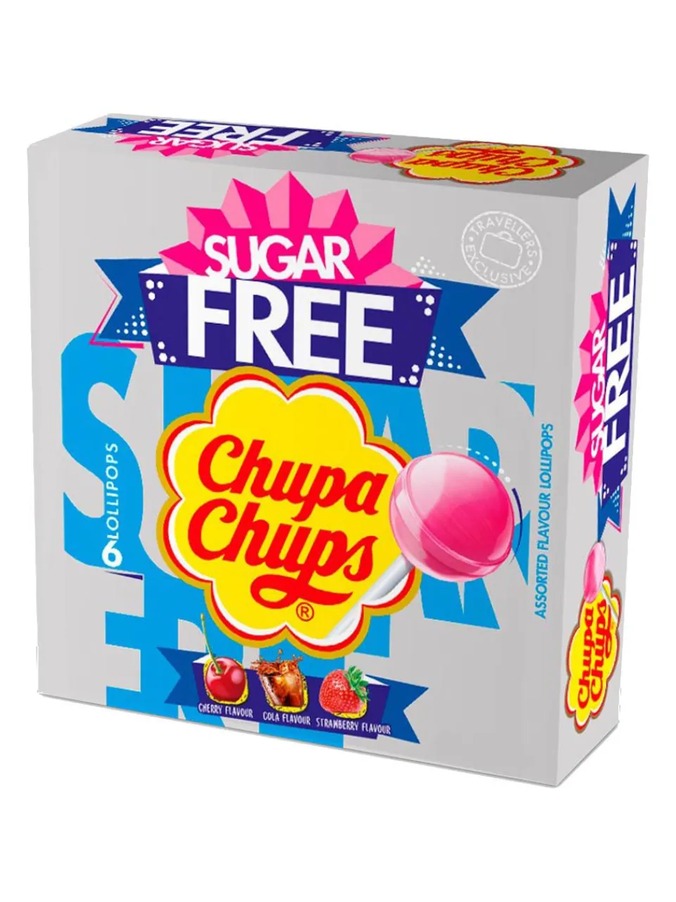New chupa-chups Chupa Chups sugarfree lollipops with fruit flavours (strawberry, cherry and cola)