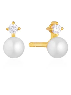 Outlet sif-jakobs-1 Earrings Adria Uno Piccolo - 18k gold plated with white zirkonia and freshwater pearl.