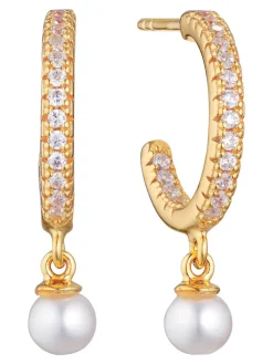 New sif-jakobs-1 Earrings Ellera Perla Medio - 18k gold plated with white zirconia and freshwater pearl.