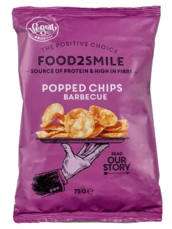 New food2smile BBQ flavoured soya and potato chips, 75g.