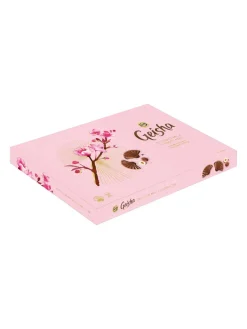Clearance geisha unwrapped pralines on tray in giftbox