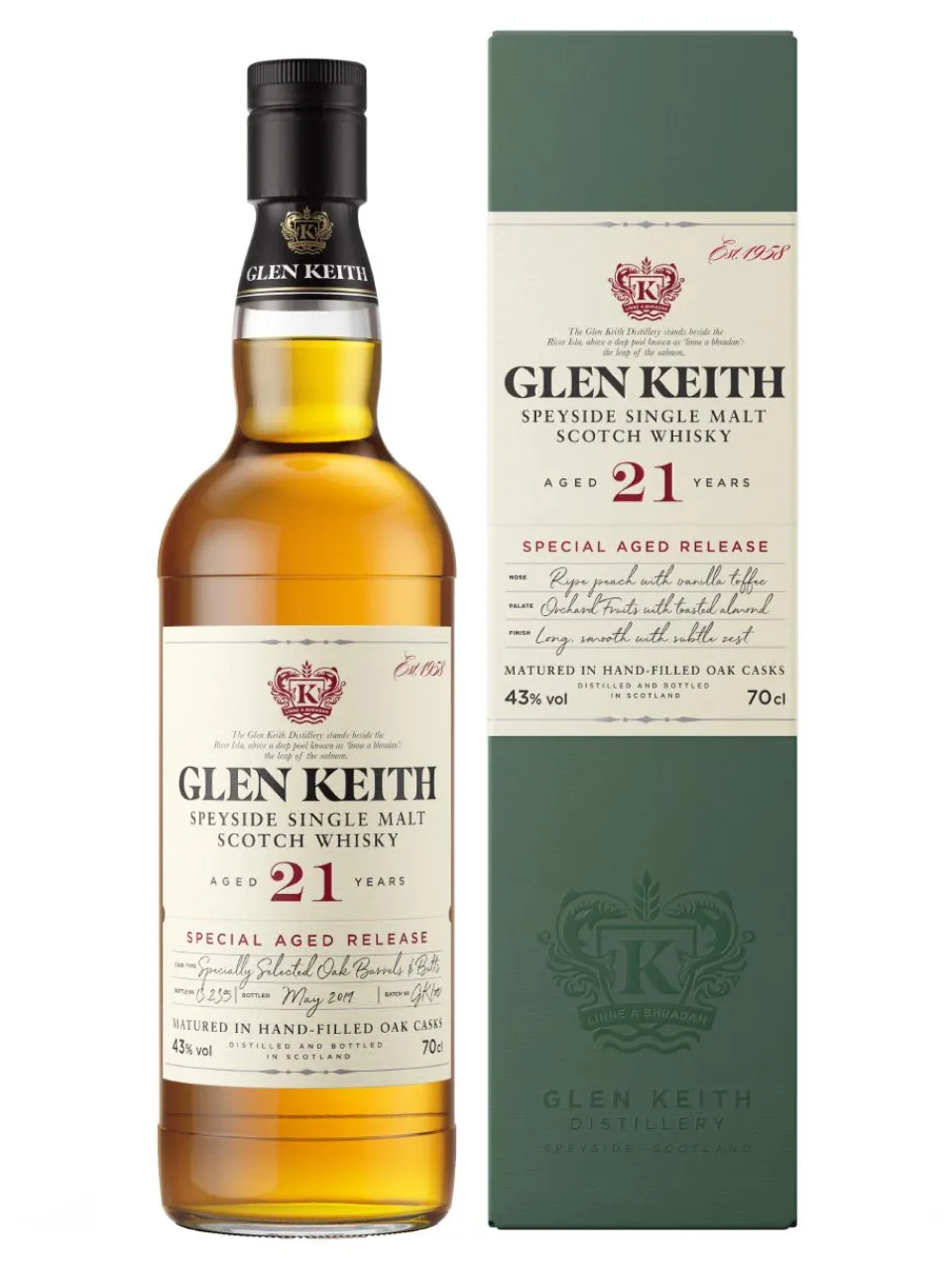 New glen-keith Glen Keith 21y Speyside Single Malt Scotch Whisky 43% 0.7L gift pack