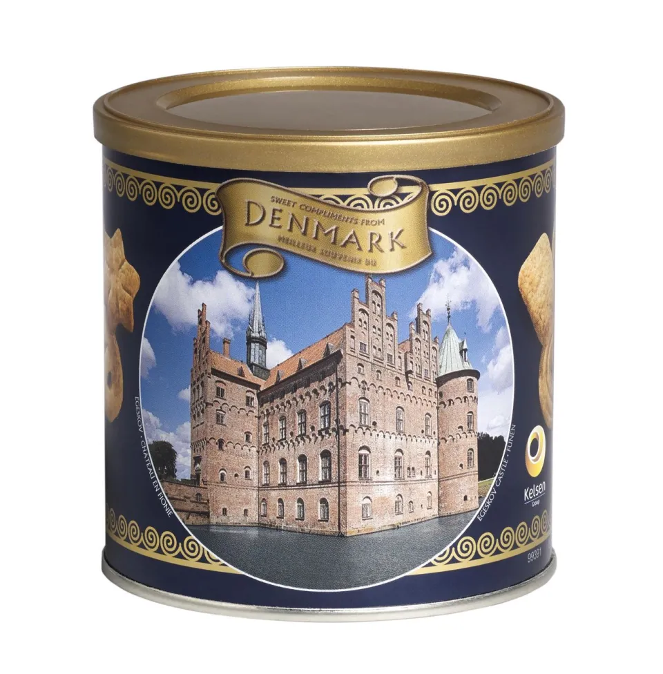 Discount kelsen Danish Butter Cookies in can with different designs 200g