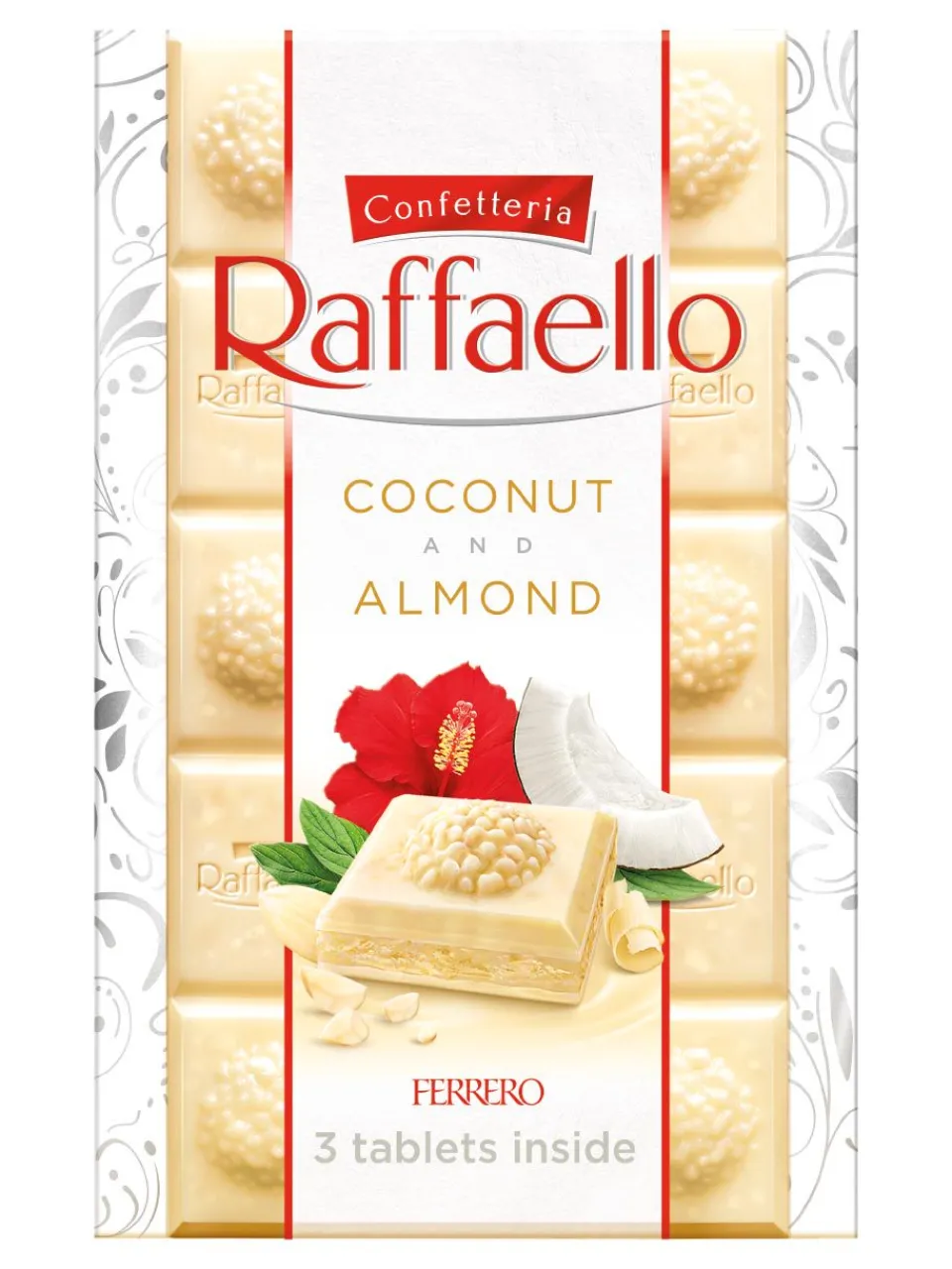 Hot raffaello tablet with white chocolate flavour and creamy centre