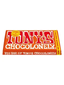 Best tonys Tony's Chocolonely Fairtrade milkchocolate with at least 32% cacao solids and caramel and seasalt. Made in Belgian. 240g