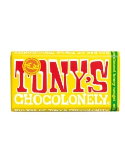 Online tonys Tony's Chocolonely Fairtrade milkchocolate with at least 32% cacoa solids and nougat. Made in Belgium. 240g