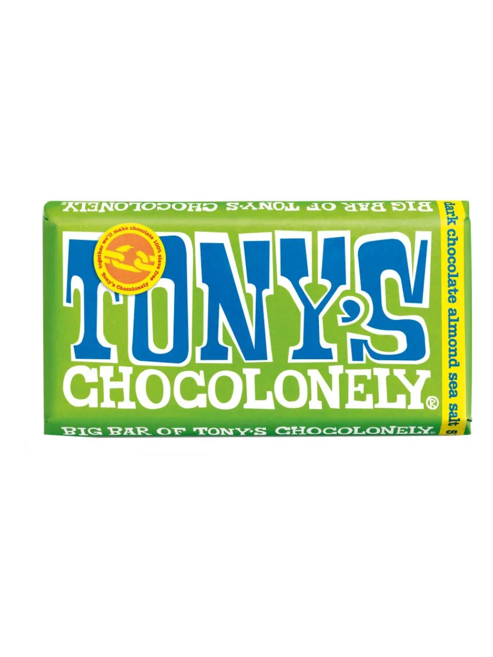 Fashion tonys Tony's Chocolonely Fairtrade dark chocolate with at least 51% cacoa solids and almonds and seasalt. Made in Belgium. 240g