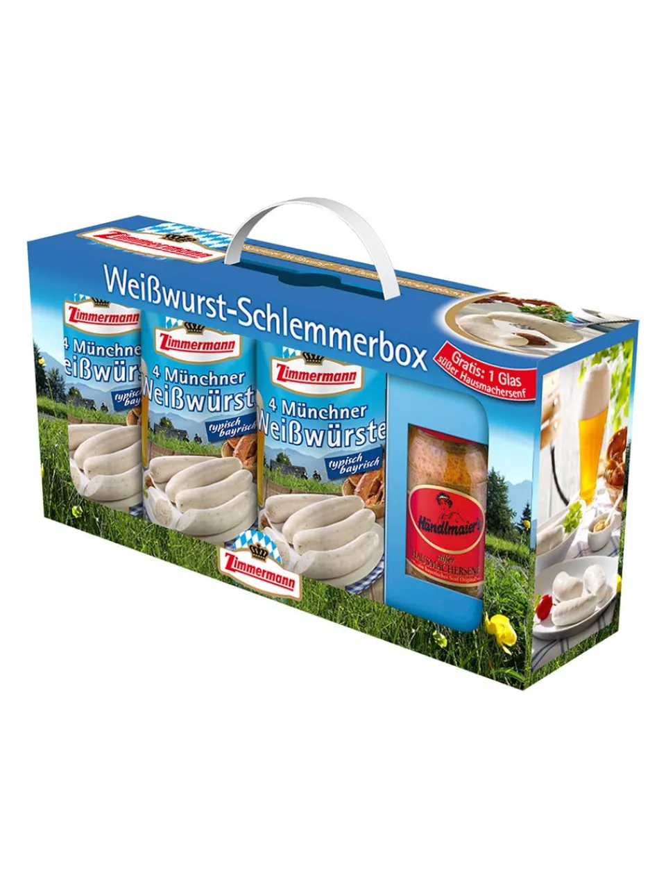 Sale zimmermann Bavarian Veal Sausage Set 3x250g tins + 1 jar of Händlmaier's sweet mustard